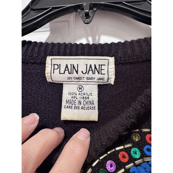Vintage Plain Jane By Sweet Baby Jane M Black Sweater Dress Sequin Bow Holiday - Picture 4 of 5